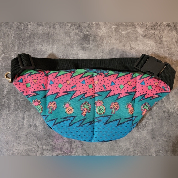Maui and Sons Retro 80's 90's Tropical Neon Pink Teal Fanny Bag Waist Pack VTG - Picture 2 of 5
